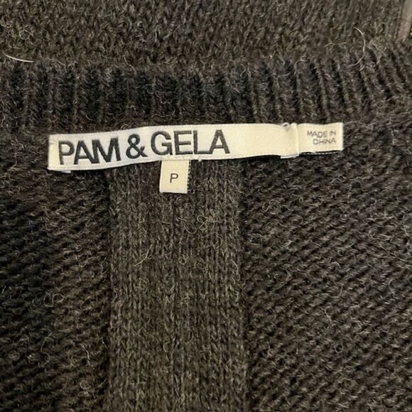 Pam & Gela Wool Alpaca Lamb Leather Cardigan Button Front Zip Back Black Small - Picture 6 of 13